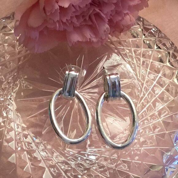 $8 ea. or 3/$15. Shiny Silvetone Door Knocker Earrings - Picture 1 of 7